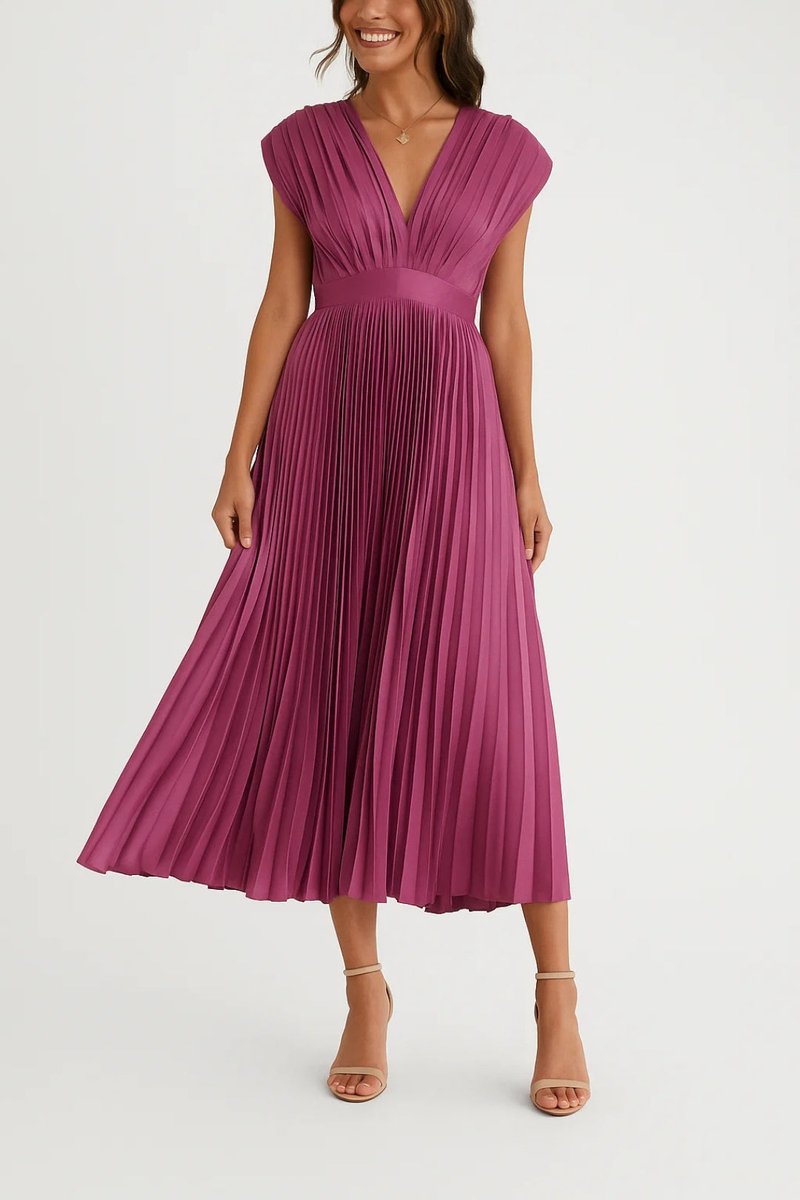 Women's Christmas Party Dress Pleated V-Neck Midi Everyday Day Dress
