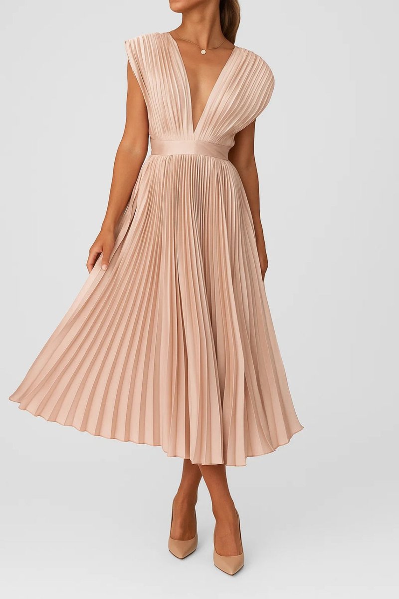 Women's Christmas Party Dress Pleated V-Neck Midi Everyday Day Dress
