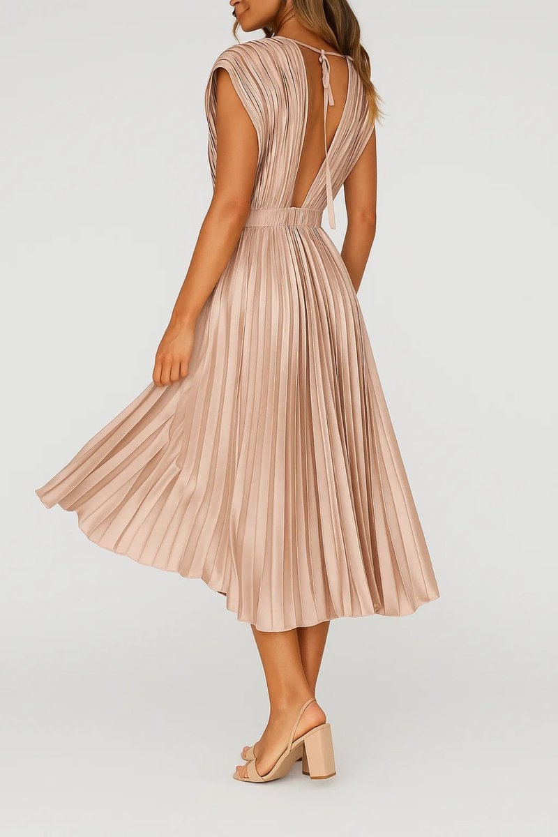 Women's Christmas Party Dress Pleated V-Neck Midi Everyday Day Dress