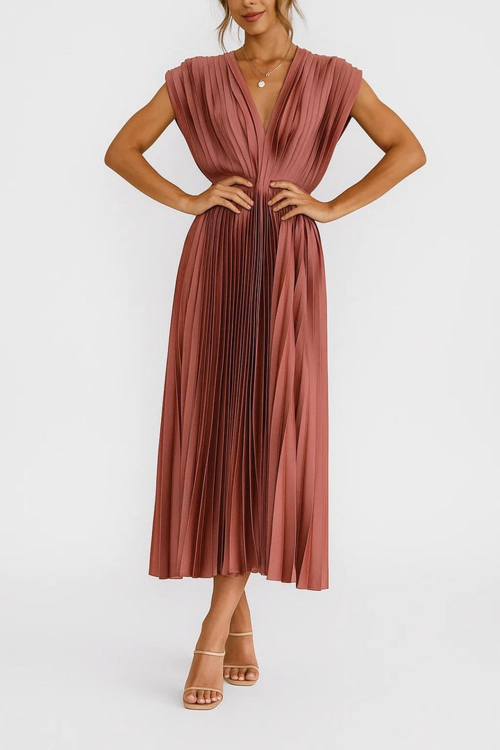 Women's Christmas Party Dress Pleated V-Neck Midi Everyday Day Dress