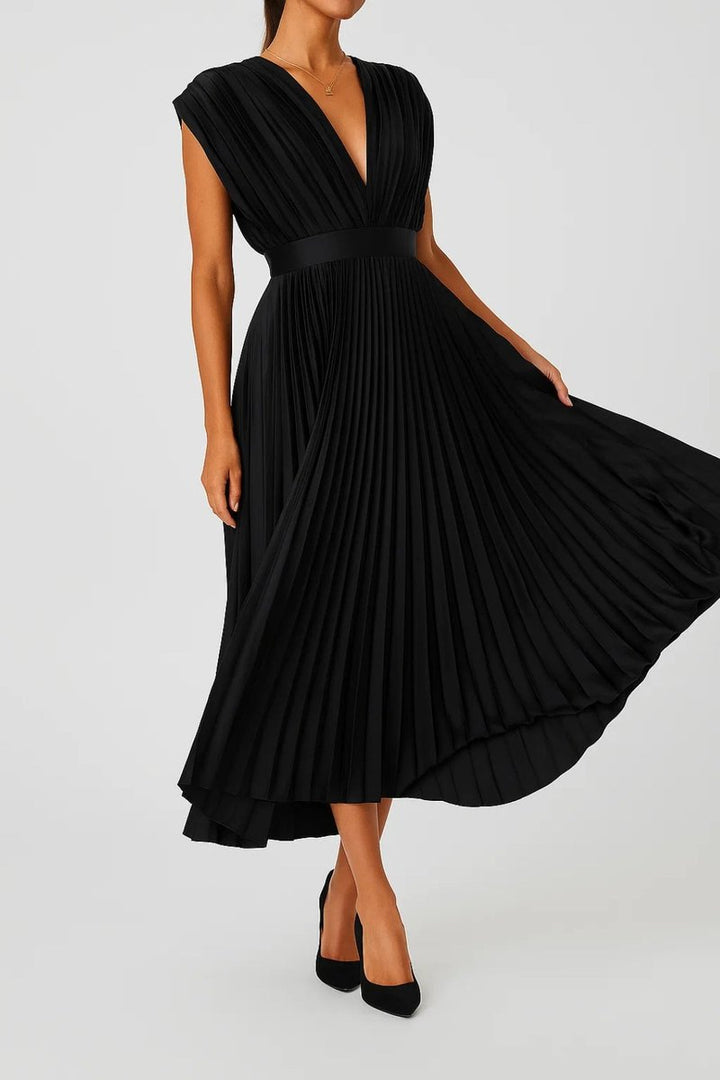 Women's Christmas Party Dress Pleated V-Neck Midi Everyday Day Dress