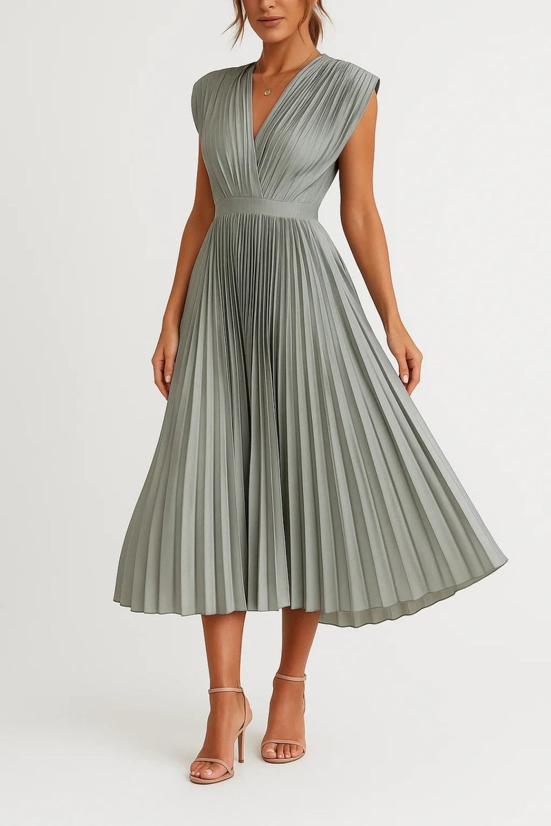 Women's Christmas Party Dress Pleated V-Neck Midi Everyday Day Dress