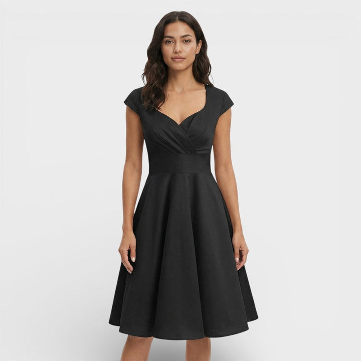 Women's Christmas Party Dress Pleated V-Neck Midi Flared Skirt