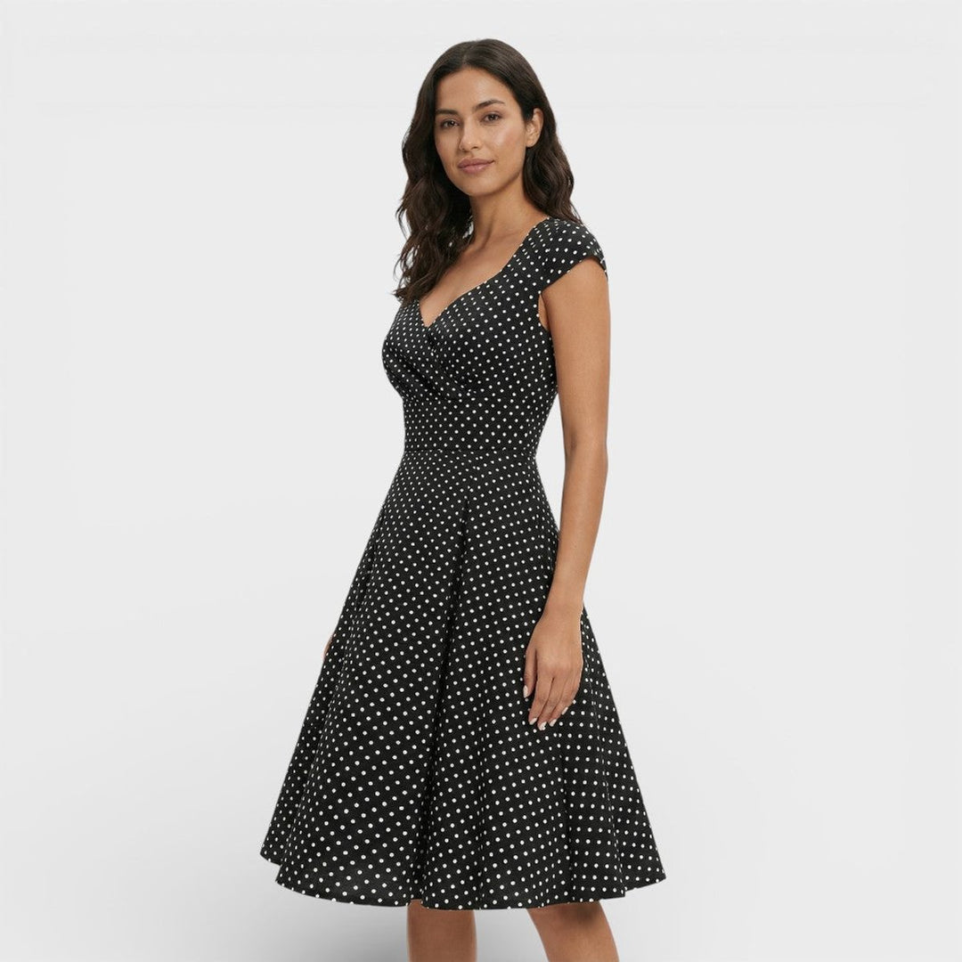Women's Christmas Party Dress Pleated V-Neck Midi Flared Skirt