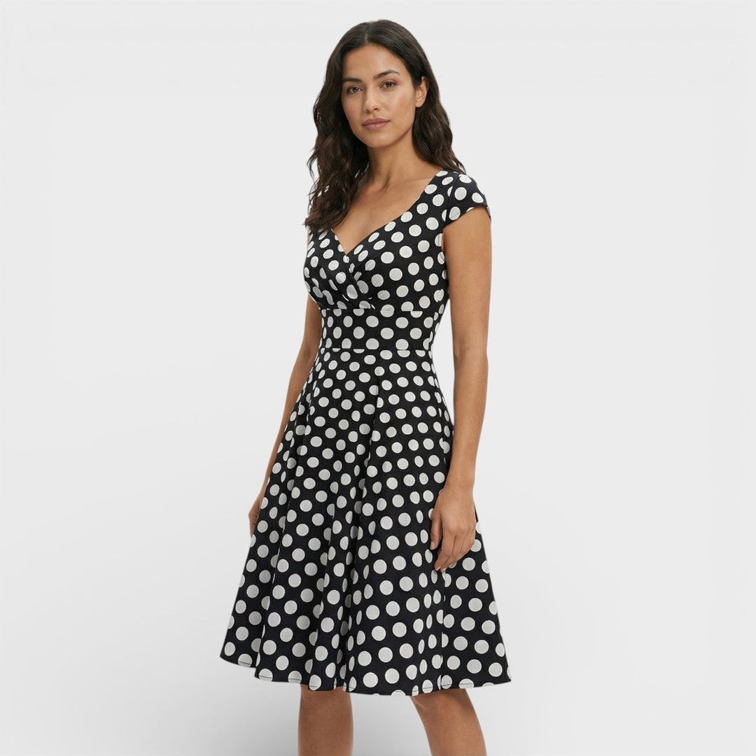 Women's Christmas Party Dress Pleated V-Neck Midi Flared Skirt
