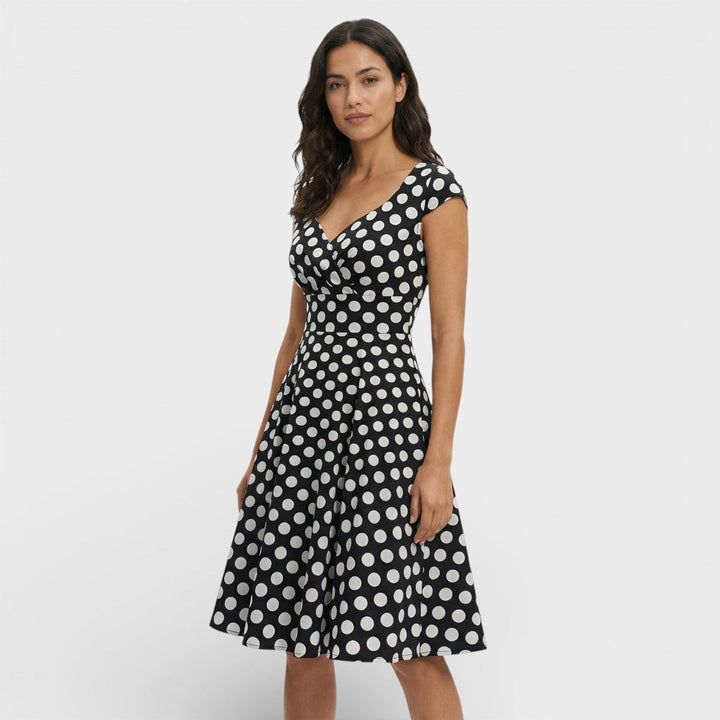 Women's Christmas Party Dress Pleated V-Neck Midi Flared Skirt
