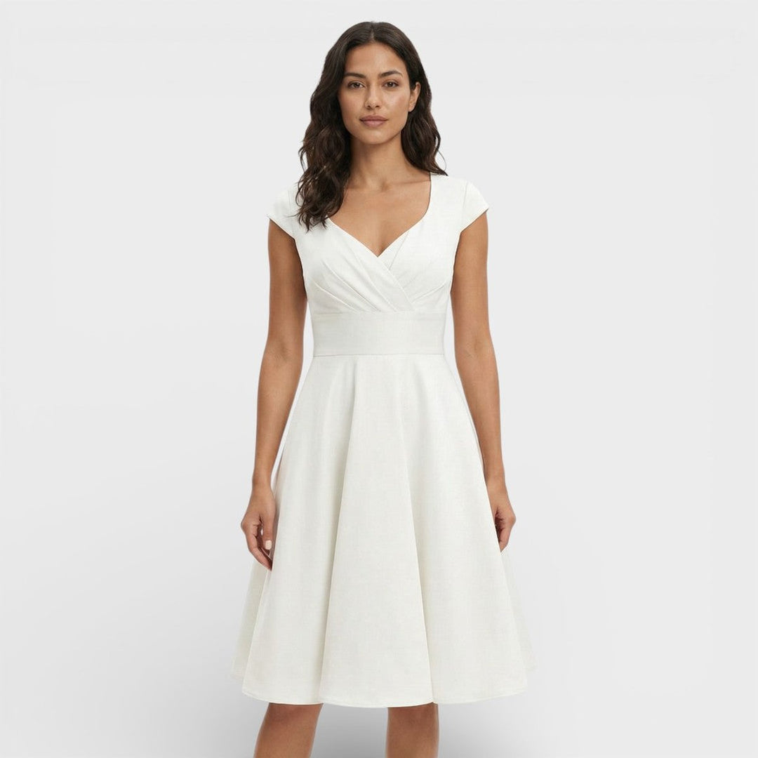 Women's Christmas Party Dress Pleated V-Neck Midi Flared Skirt
