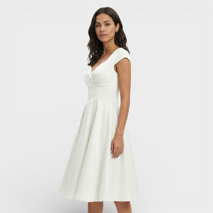 Women's Christmas Party Dress Pleated V-Neck Midi Flared Skirt