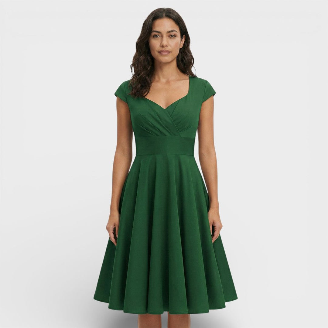 Women's Christmas Party Dress Pleated V-Neck Midi Flared Skirt