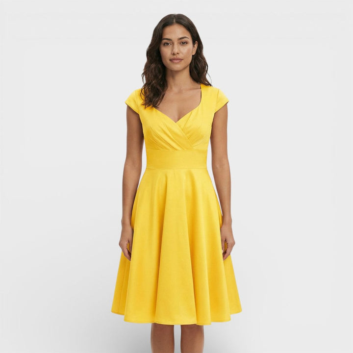 Women's Christmas Party Dress Pleated V-Neck Midi Flared Skirt