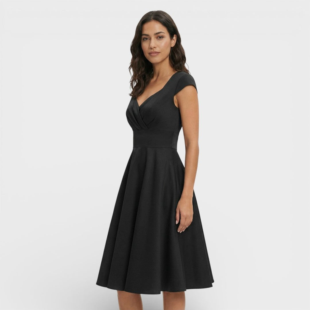 Women's Christmas Party Dress Pleated V-Neck Midi Flared Skirt