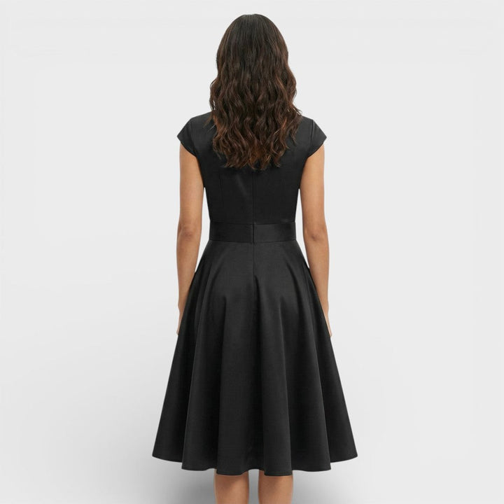 Women's Christmas Party Dress Pleated V-Neck Midi Flared Skirt