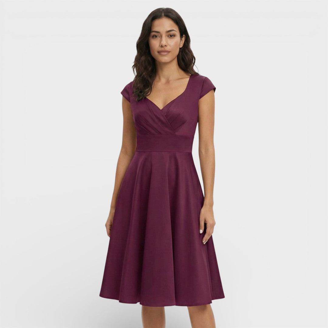 Women's Christmas Party Dress Pleated V-Neck Midi Flared Skirt