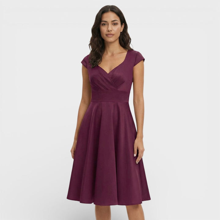 Women's Christmas Party Dress Pleated V-Neck Midi Flared Skirt
