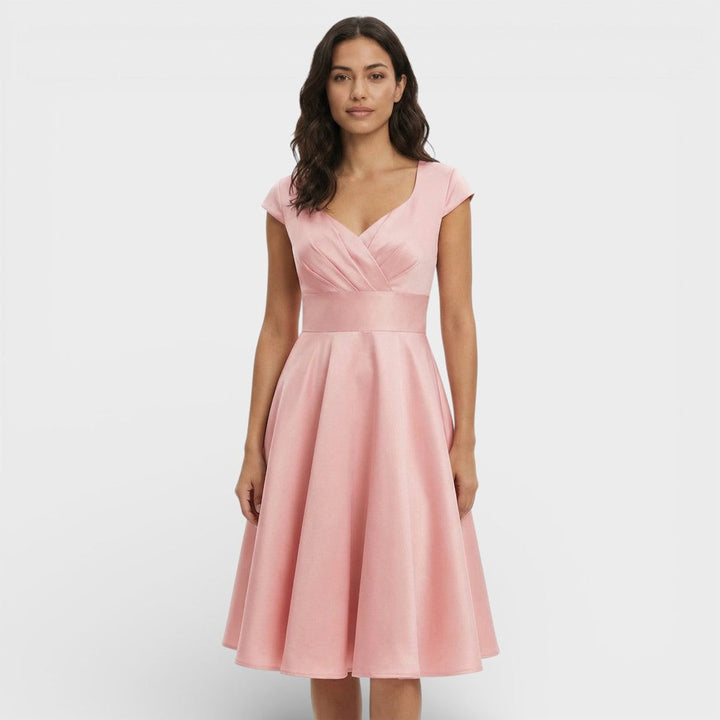 Women's Christmas Party Dress Pleated V-Neck Midi Flared Skirt