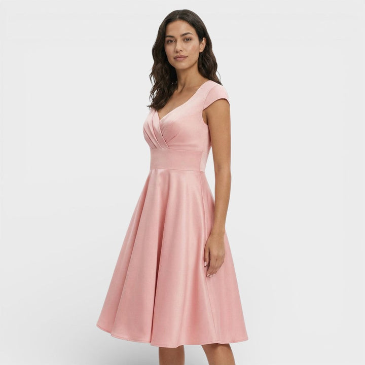Women's Christmas Party Dress Pleated V-Neck Midi Flared Skirt