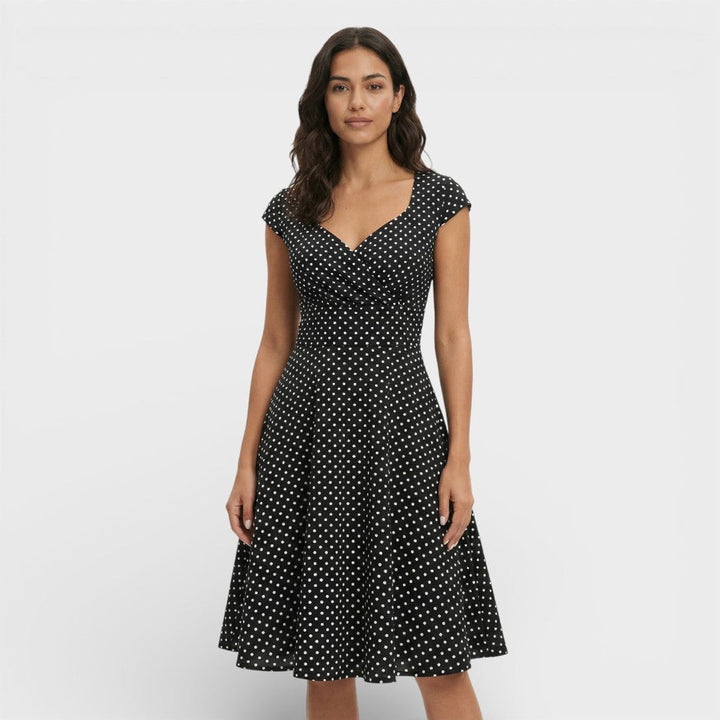 Women's Christmas Party Dress Pleated V-Neck Midi Flared Skirt