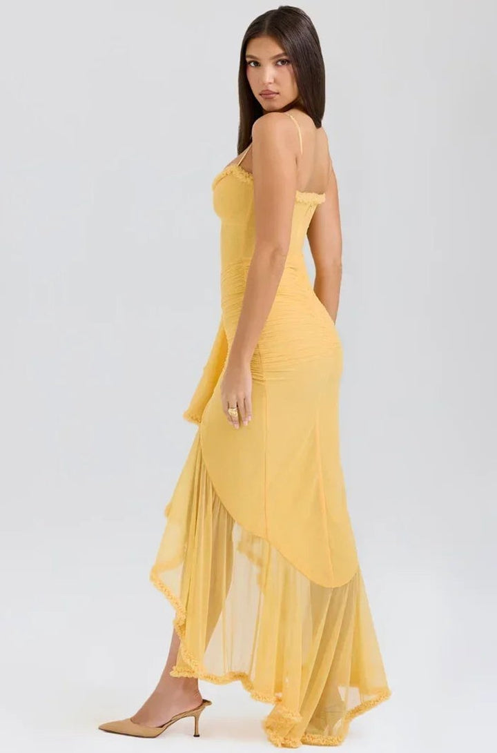 Women's Christmas Party Dress Ruffle Midi Spaghetti Strap Gown
