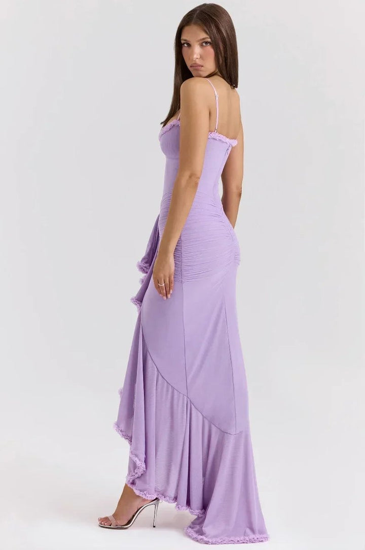 Women's Christmas Party Dress Ruffle Midi Spaghetti Strap Gown