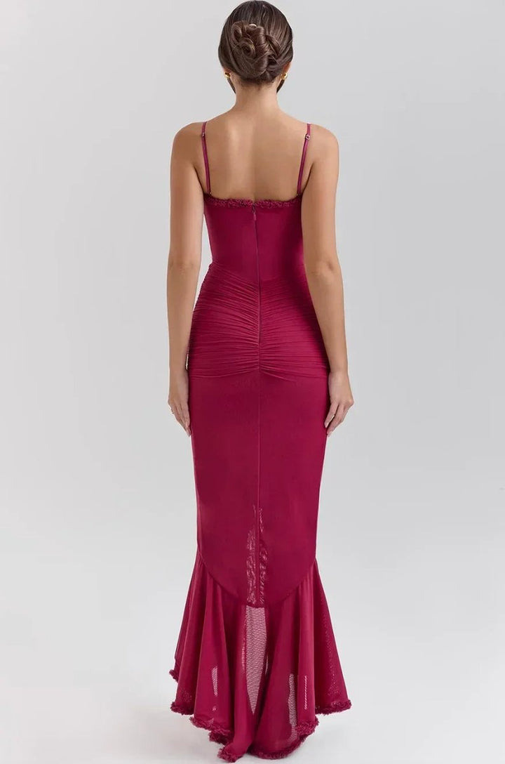 Women's Christmas Party Dress Ruffle Midi Spaghetti Strap Gown