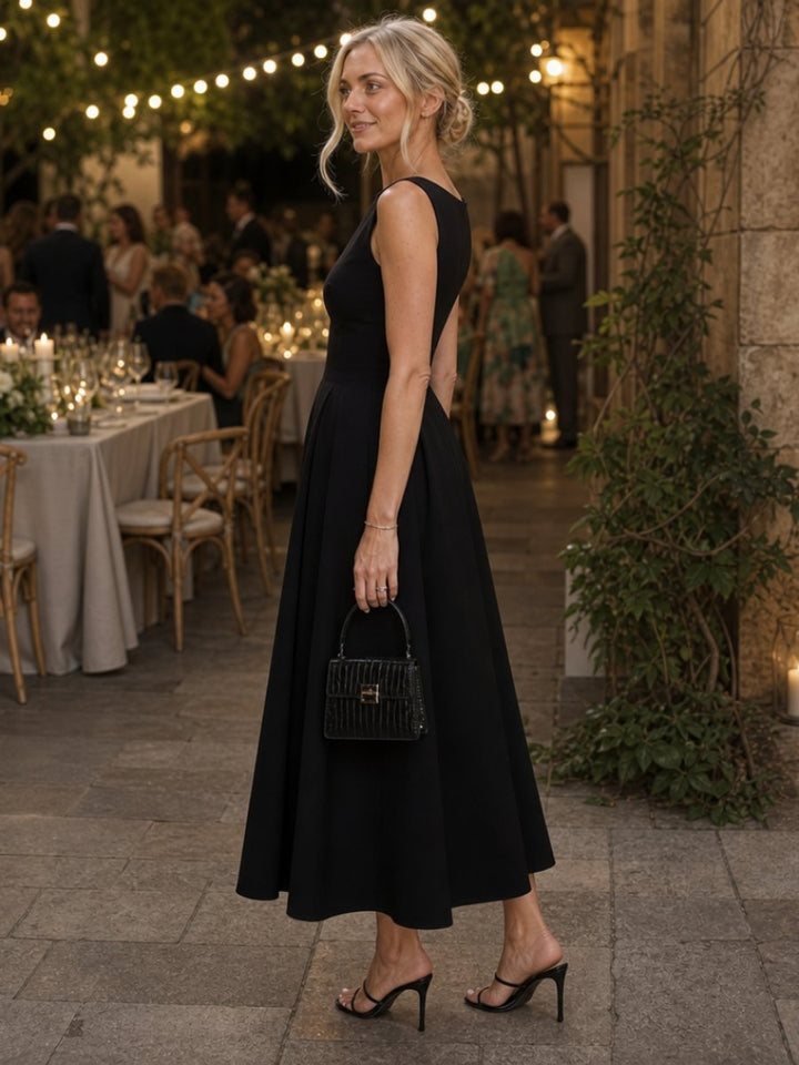 Women's Christmas Party Dress Sleeveless Fitted Bodice Midi Dress