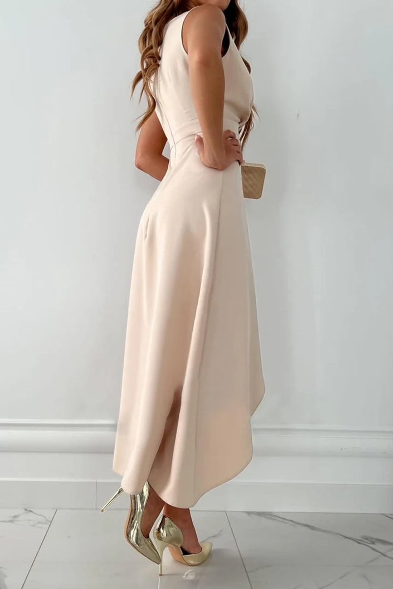 Women's Christmas Party Dress Sleeveless V-Neck Asymmetric Midi