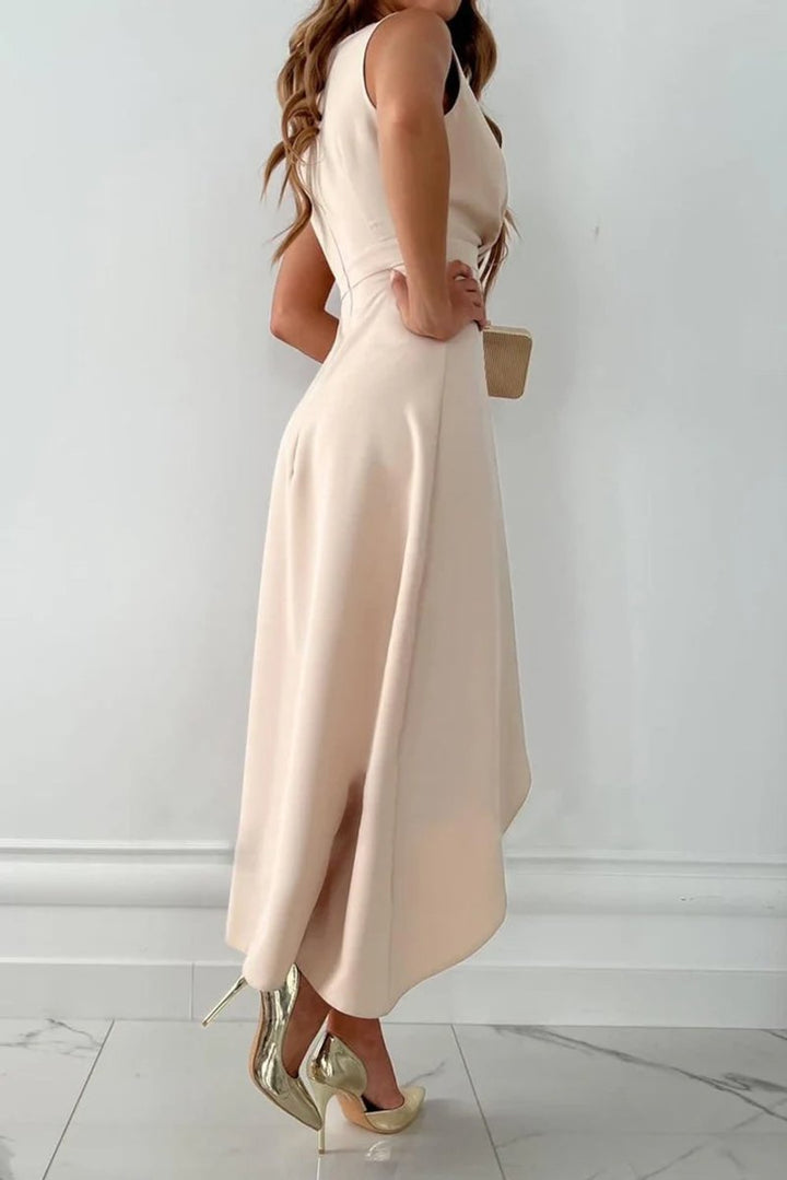 Women's Christmas Party Dress Sleeveless V-Neck Asymmetric Midi