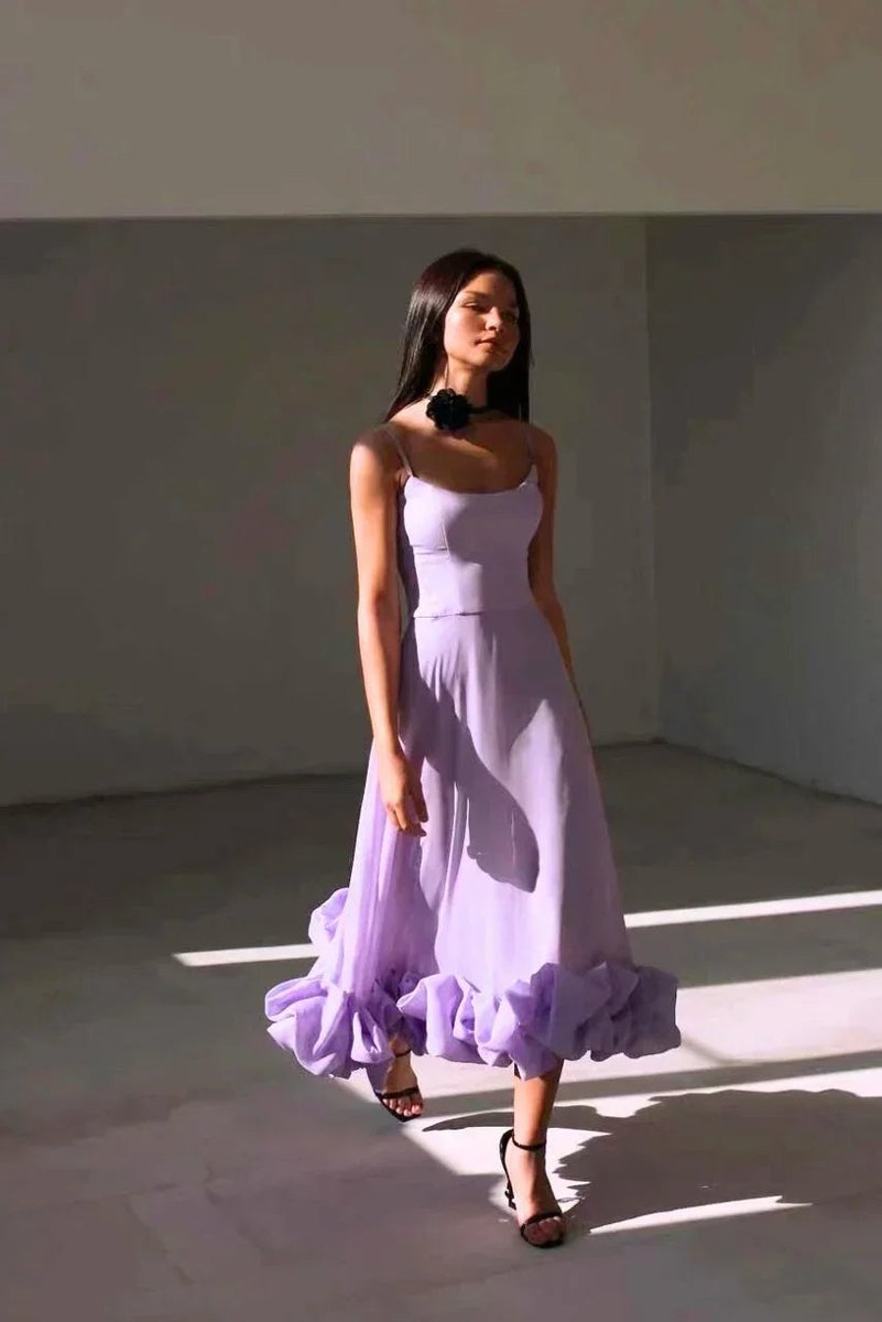 Women's Christmas Party Dress Spaghetti Strap Ruffle Hem Midi