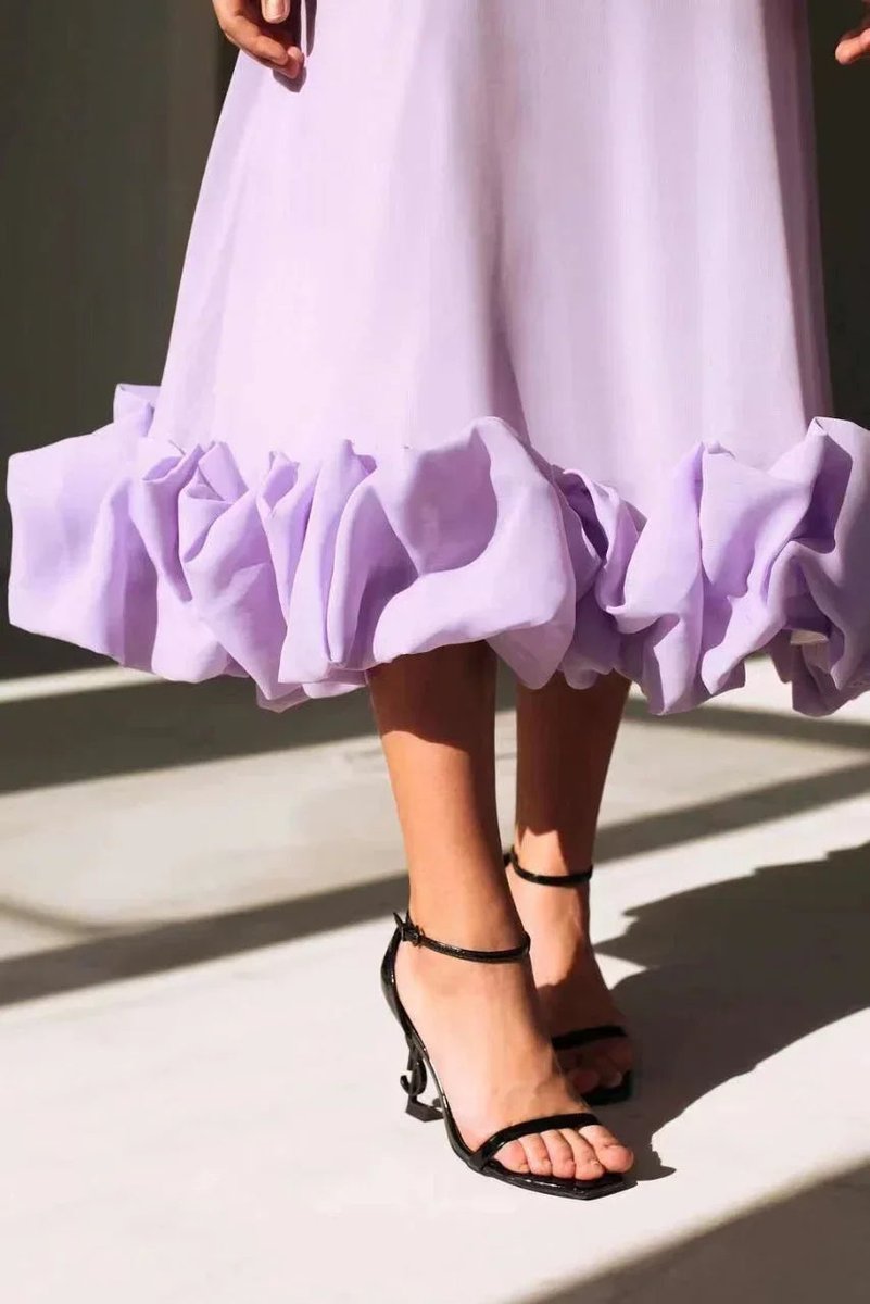 Women's Christmas Party Dress Spaghetti Strap Ruffle Hem Midi