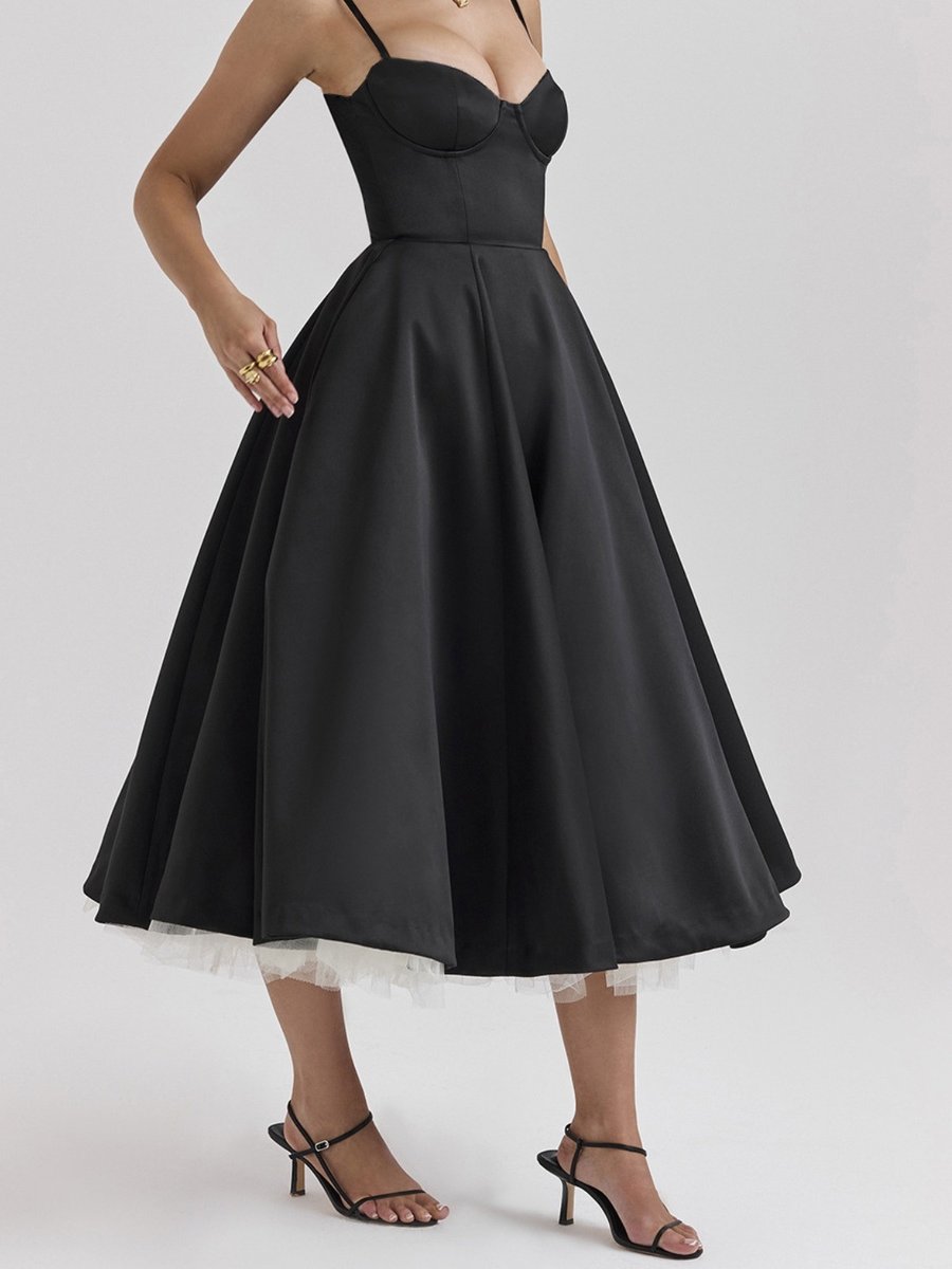Women's Christmas Party Dress Sweetheart Corset Midi Flared Gown