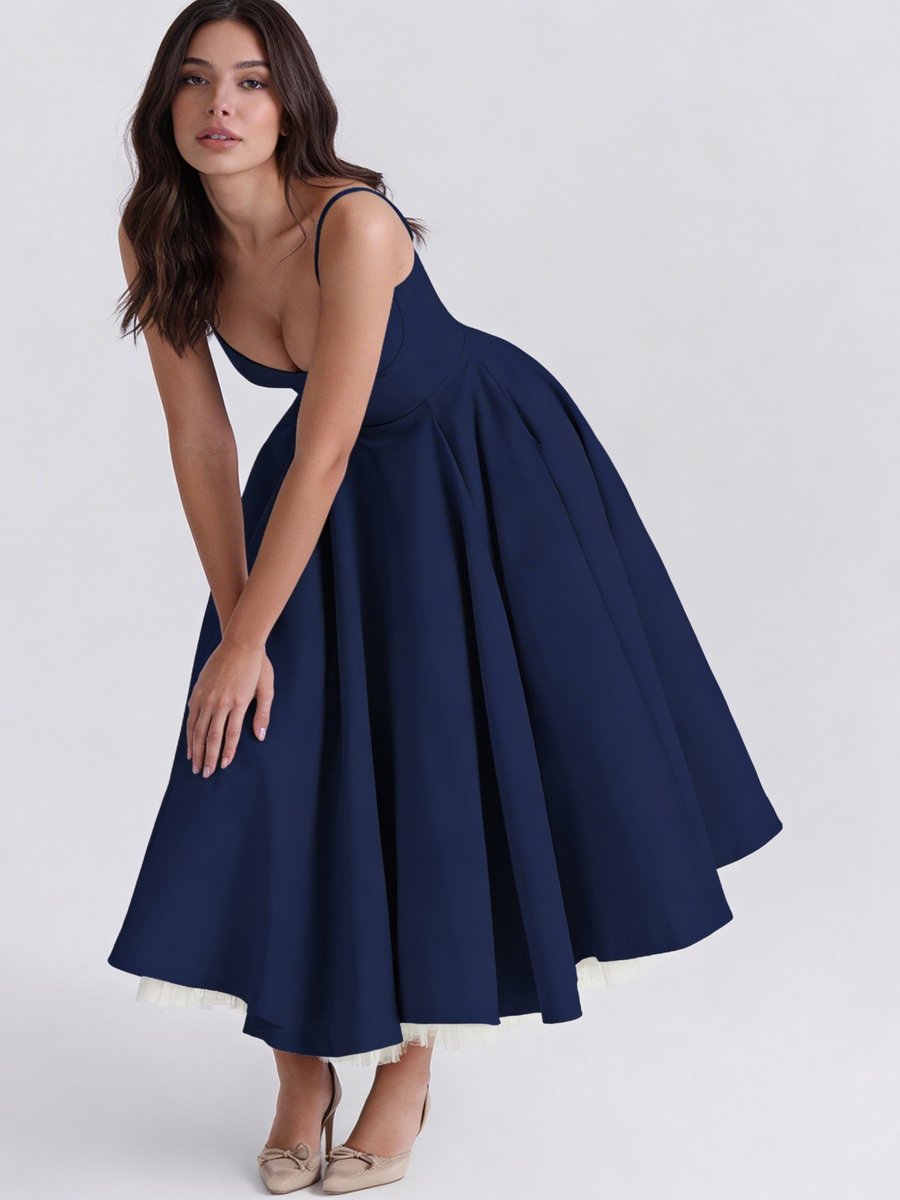 Women's Christmas Party Dress Sweetheart Corset Midi Flared Gown