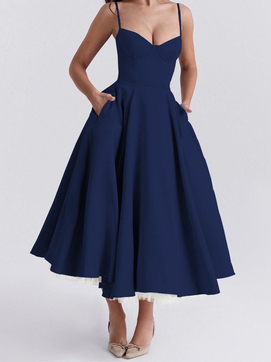 Women's Christmas Party Dress Sweetheart Corset Midi Flared Gown
