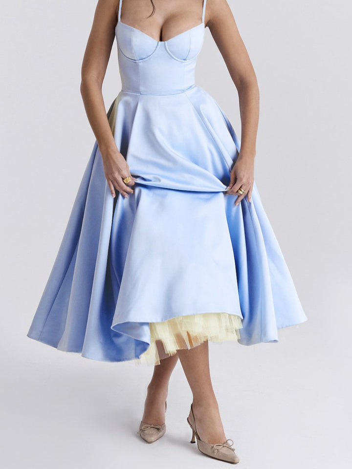 Women's Christmas Party Dress Sweetheart Corset Midi Flared Gown