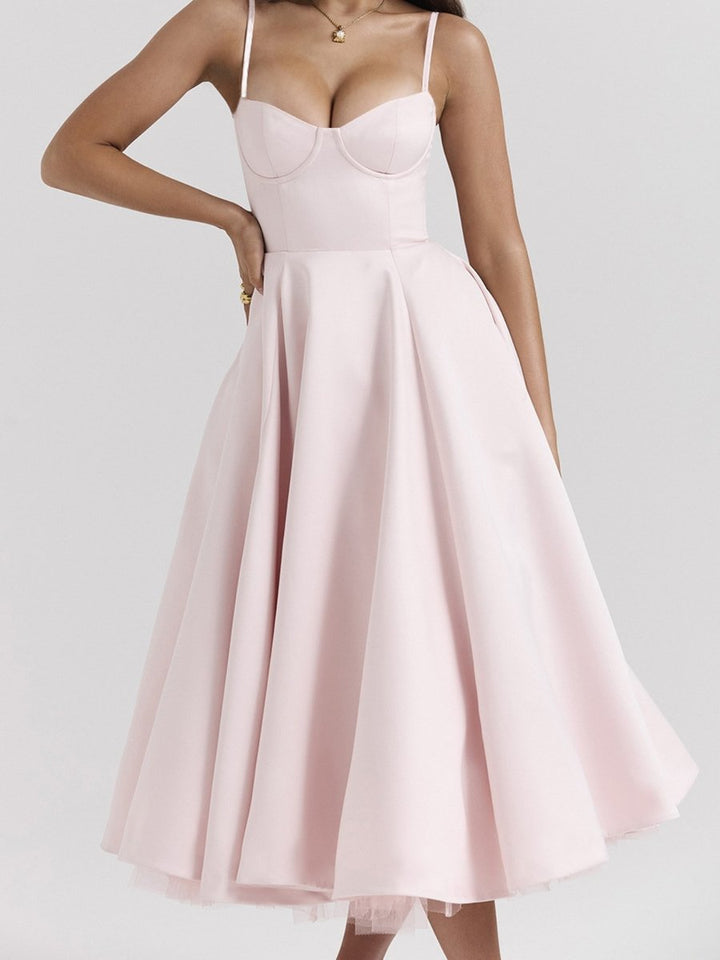 Women's Christmas Party Dress Sweetheart Corset Midi Flared Gown