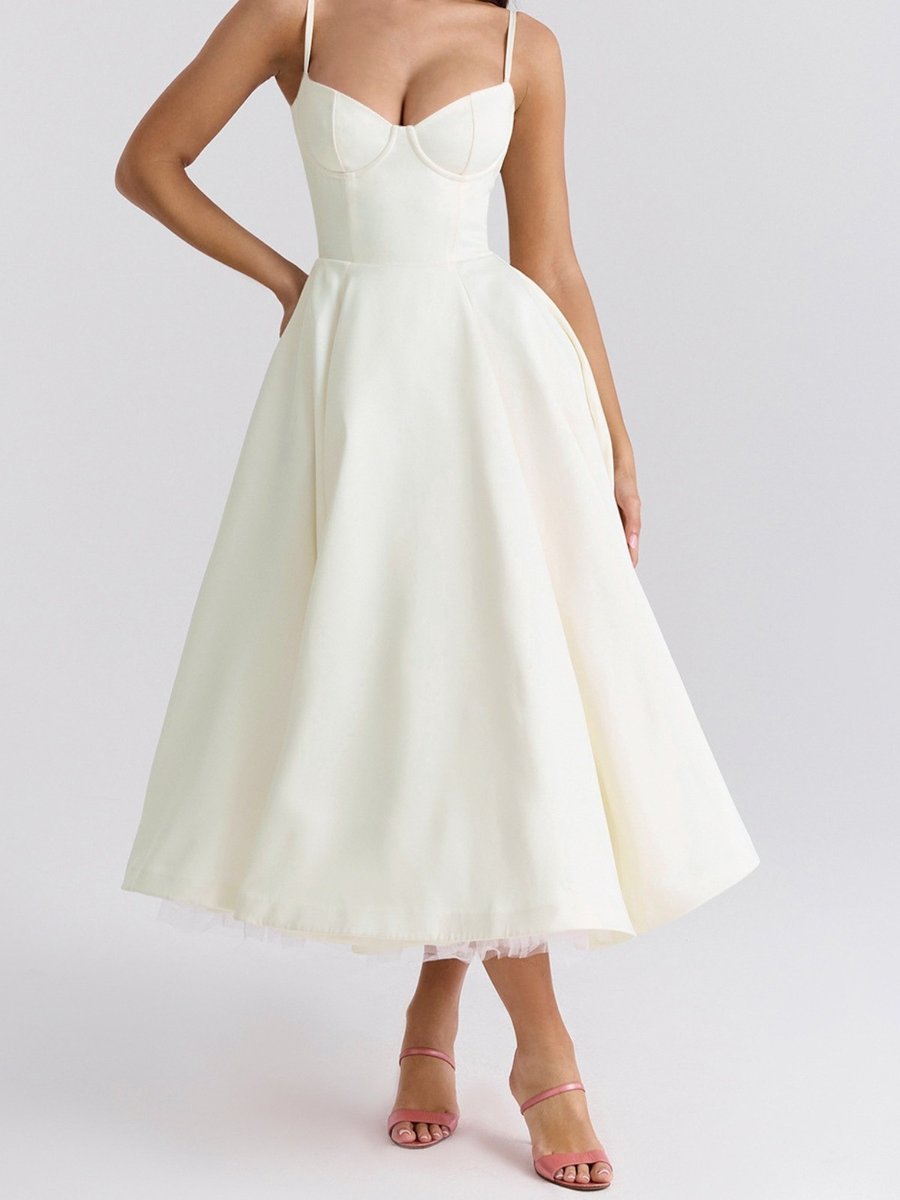 Women's Christmas Party Dress Sweetheart Corset Midi Flared Gown