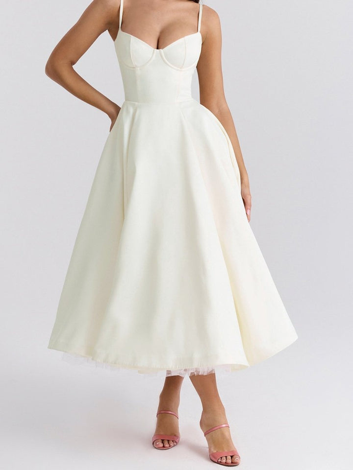 Women's Christmas Party Dress Sweetheart Corset Midi Flared Gown