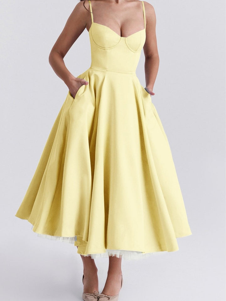 Women's Christmas Party Dress Sweetheart Corset Midi Flared Gown