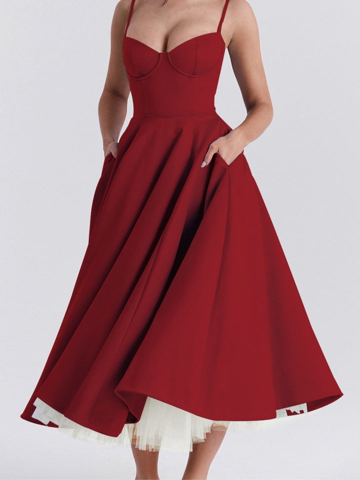 Women's Christmas Party Dress Sweetheart Corset Midi Flared Gown