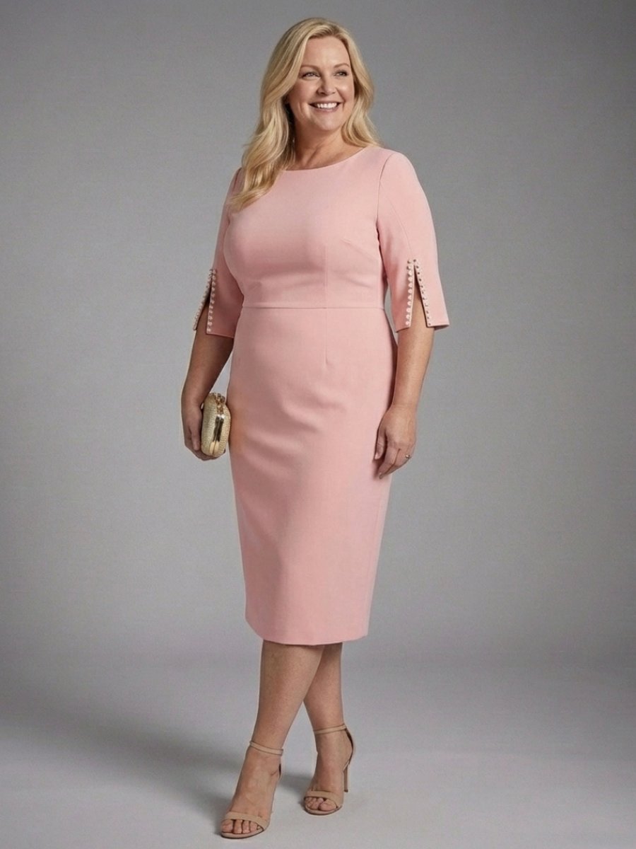 Women's Christmas Party Dress Tailored Split Sleeve Fitted Midi