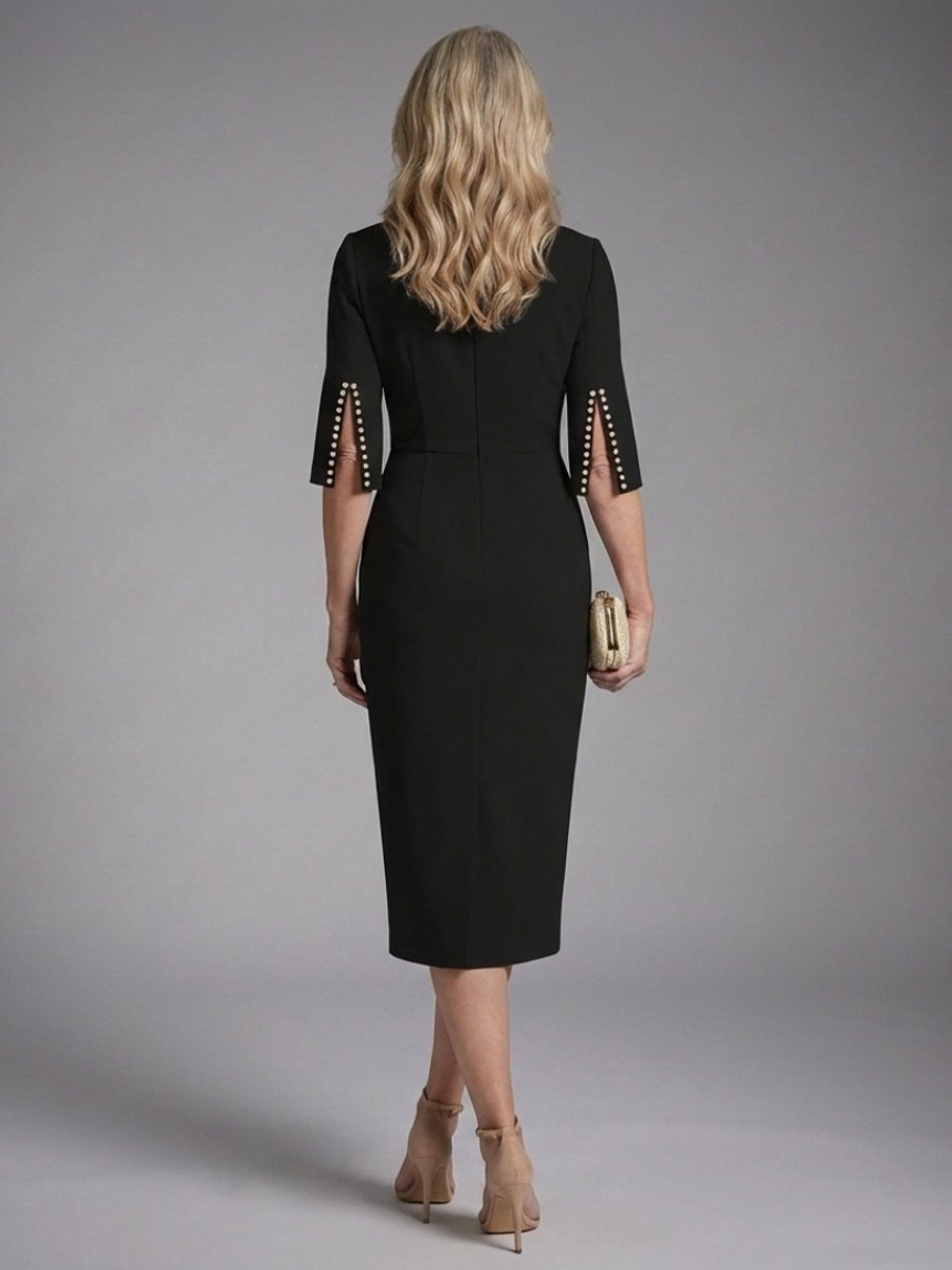 Women's Christmas Party Dress Tailored Split Sleeve Fitted Midi