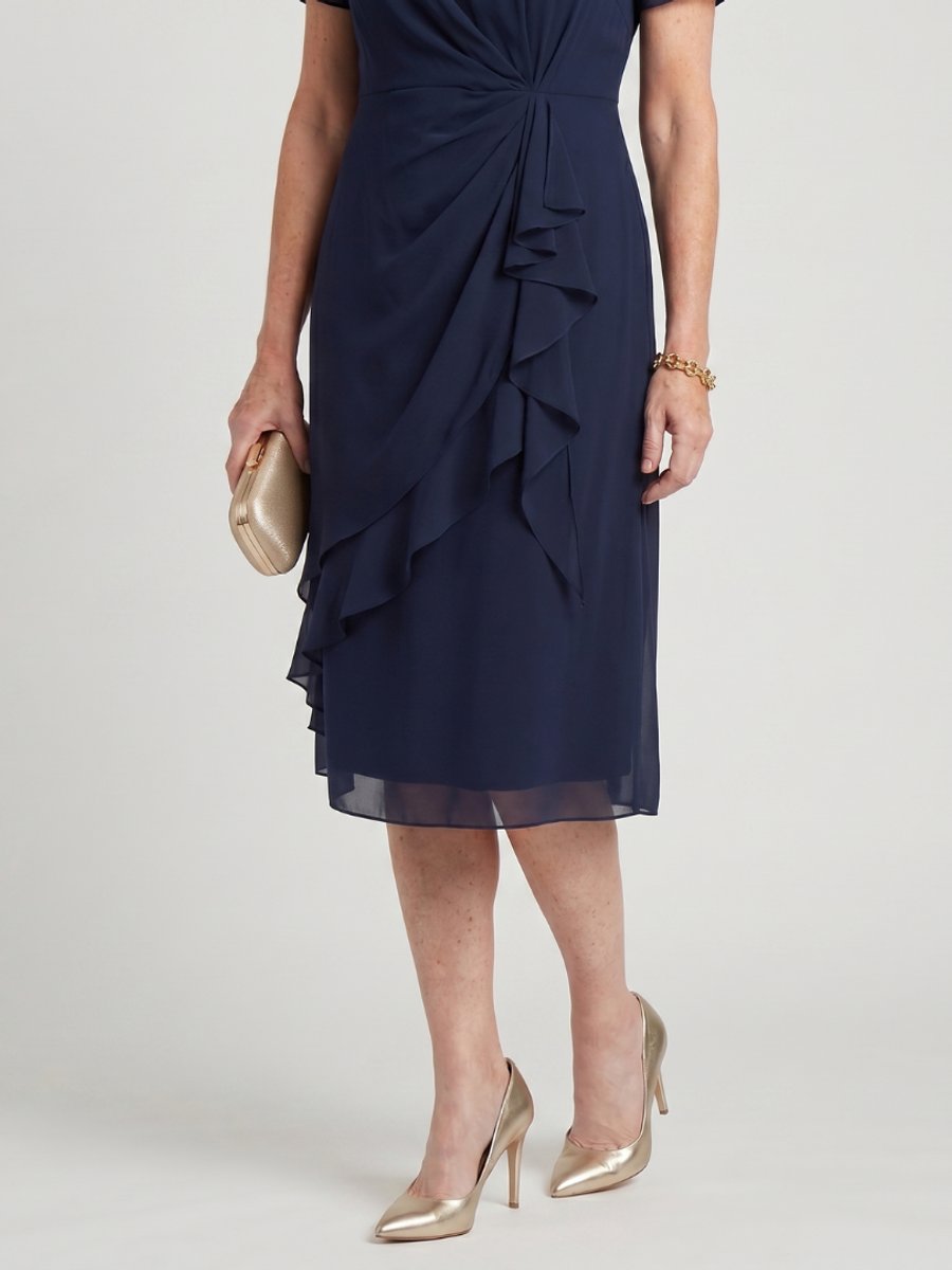Women's Christmas Party Dress Twist-Waist Layered Midi Chiffon