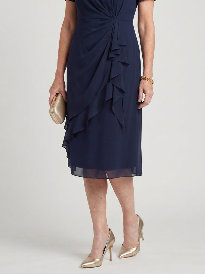 Women's Christmas Party Dress Twist-Waist Layered Midi Chiffon
