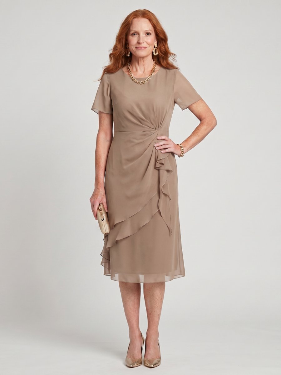 Women's Christmas Party Dress Twist-Waist Layered Midi Chiffon