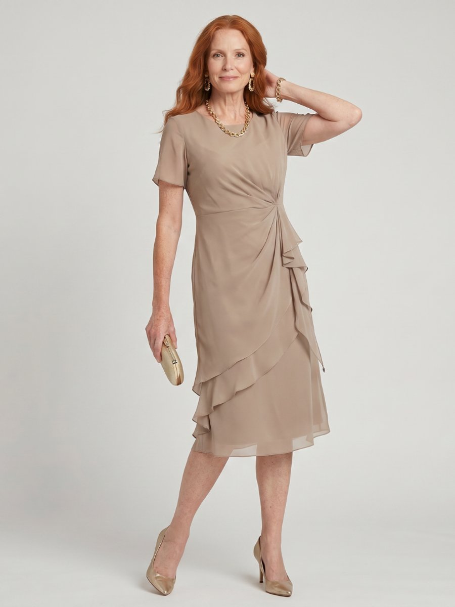 Women's Christmas Party Dress Twist-Waist Layered Midi Chiffon