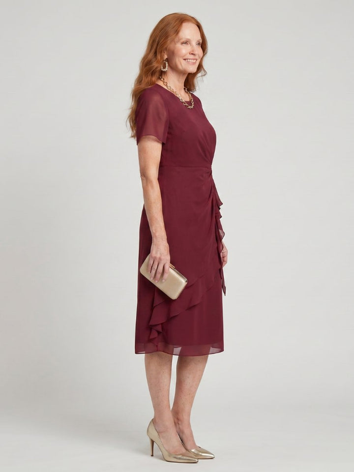 Women's Christmas Party Dress Twist-Waist Layered Midi Chiffon