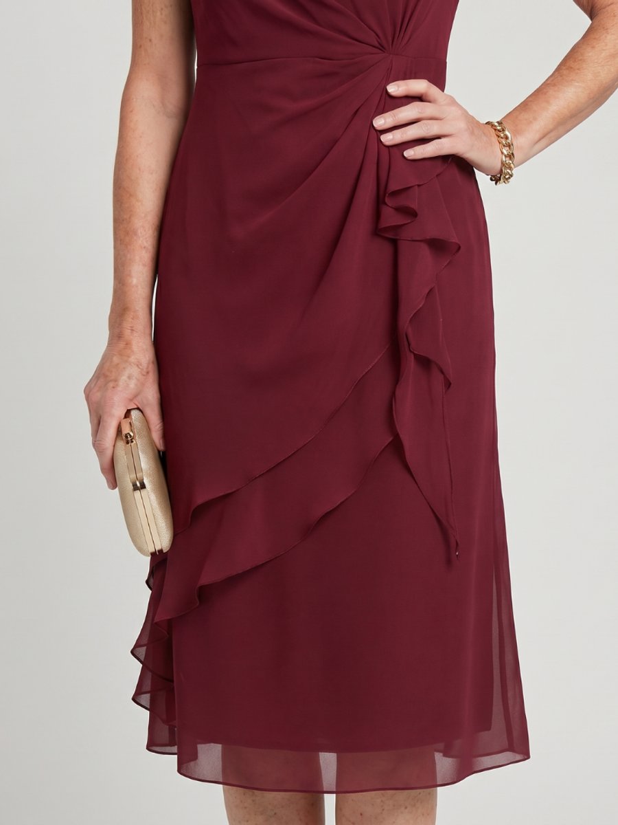 Women's Christmas Party Dress Twist-Waist Layered Midi Chiffon