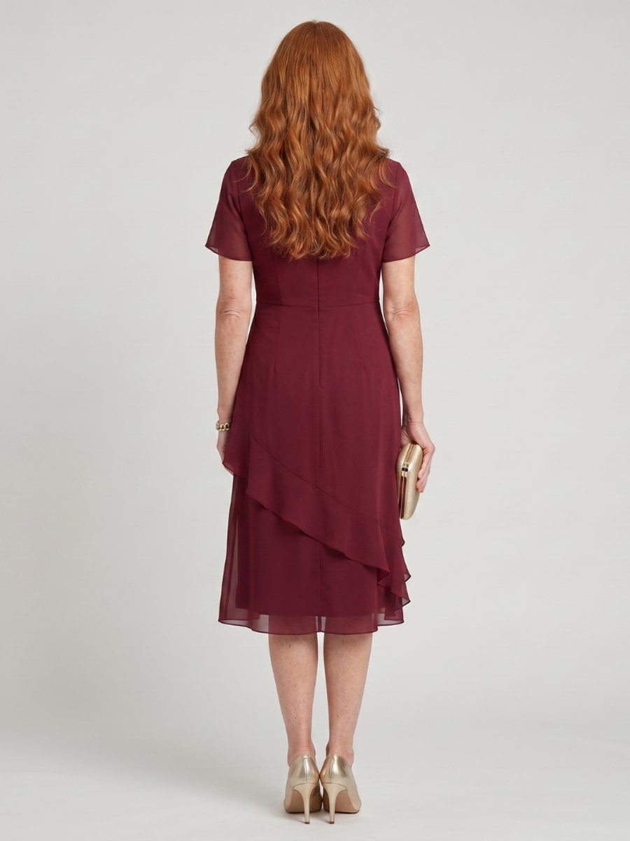 Women's Christmas Party Dress Twist-Waist Layered Midi Chiffon