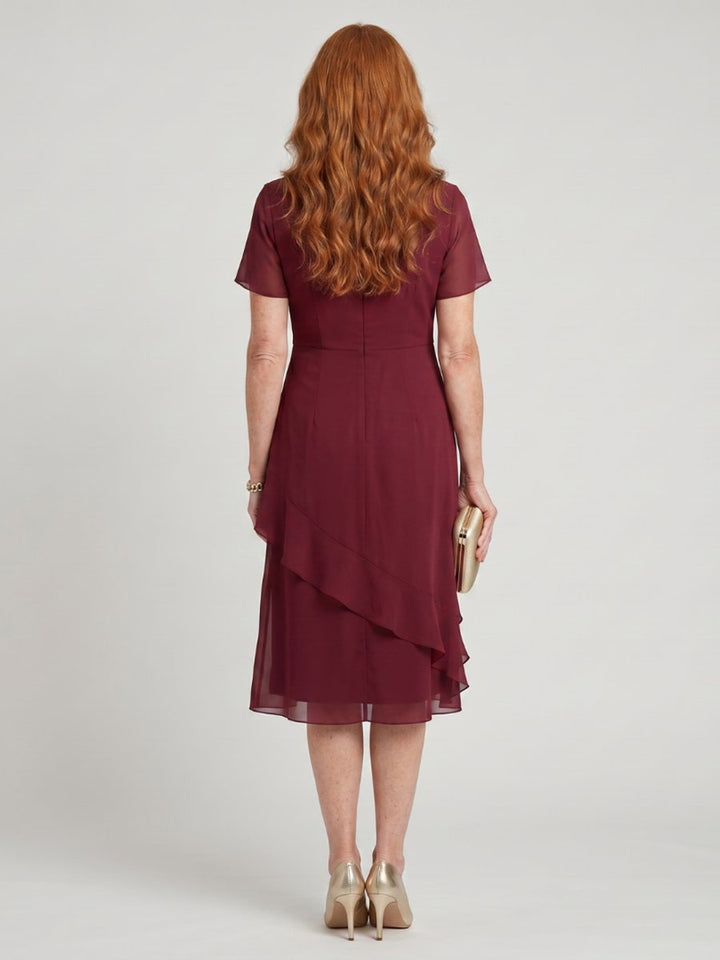 Women's Christmas Party Dress Twist-Waist Layered Midi Chiffon