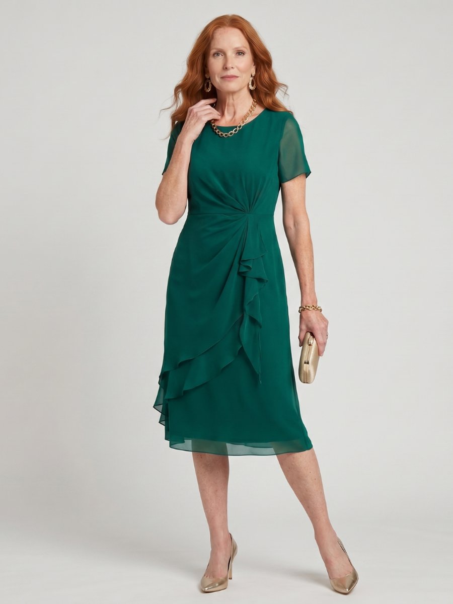 Women's Christmas Party Dress Twist-Waist Layered Midi Chiffon