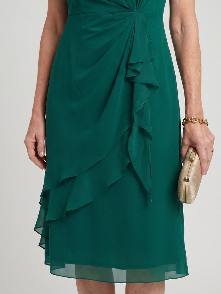 Women's Christmas Party Dress Twist-Waist Layered Midi Chiffon
